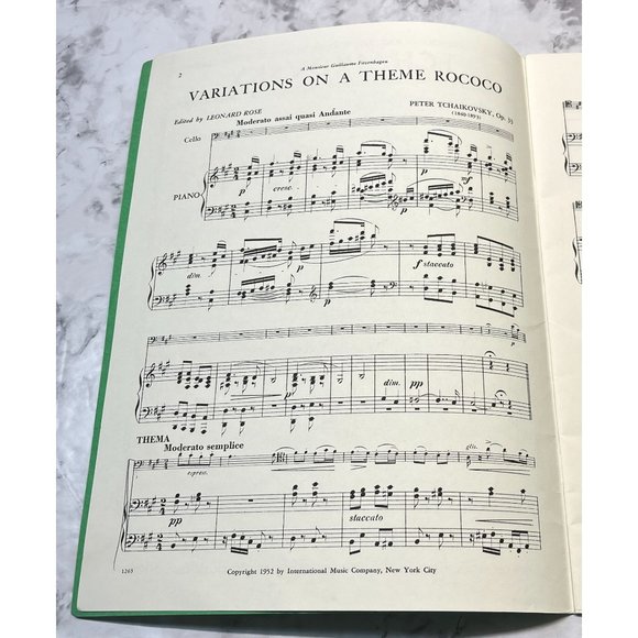Tchaikovsky Variations on a Theme Rococo Opus 33 Cello and Piano Vintage Sheet M - Picture 3 of 6